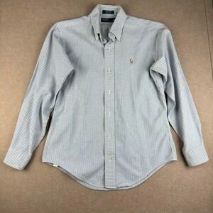 Vintage Polo Ralph Lauren Women 16 Blue White Stripe Long Sleeve USA Made